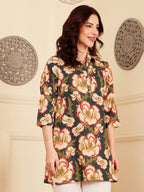 Women's Floral Print Tunic Top With 3/4 Sleeves