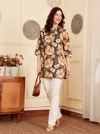 Women's Floral Print Tunic Top With 3/4 Sleeves