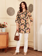 Women's Floral Print Tunic Top With 3/4 Sleeves