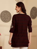 Deep Maroon Embroidered Kurti With Contrast Threadwork Detailing