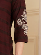 Deep Maroon Embroidered Kurti With Contrast Threadwork Detailing