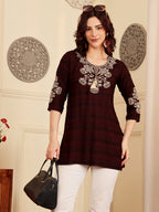 Deep Maroon Embroidered Kurti With Contrast Threadwork Detailing