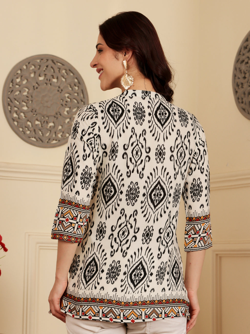 White Printed Tunic With Ethnic Border Design