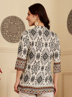 White Printed Tunic With Ethnic Border Design