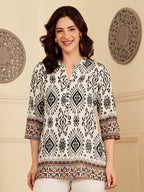White Printed Tunic With Ethnic Border Design