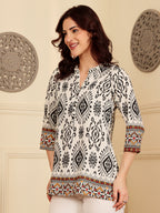 White Printed Tunic With Ethnic Border Design