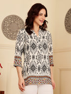 White Printed Tunic With Ethnic Border Design