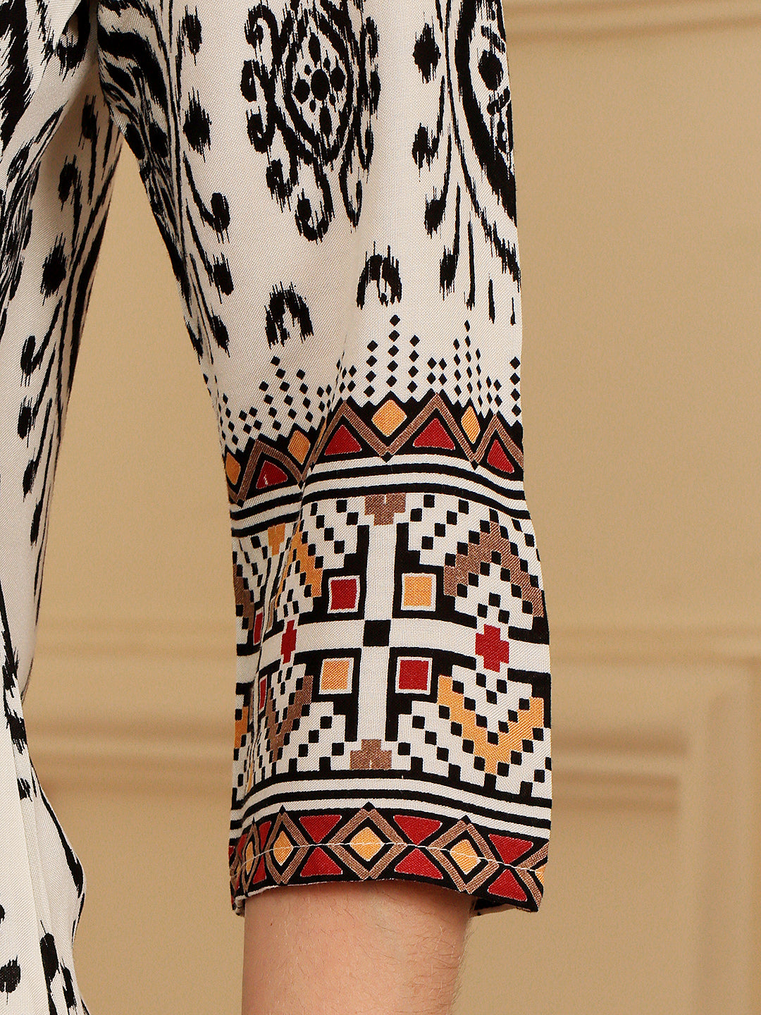 White Printed Tunic With Ethnic Border Design