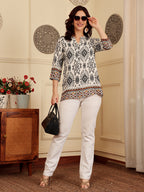 White Printed Tunic With Ethnic Border Design