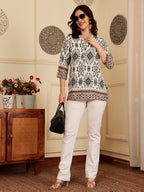 White Printed Tunic With Ethnic Border Design