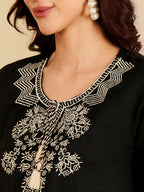 Classic Black Embroidered Kurti With Contrast Threadwork Detailing
