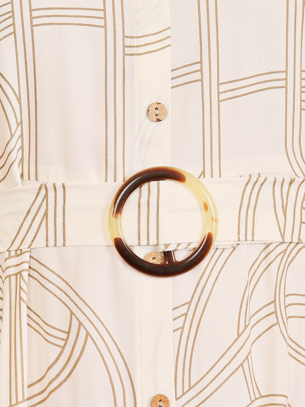 Women's White Abstract Print Shirt With Tortoise Shell Belt