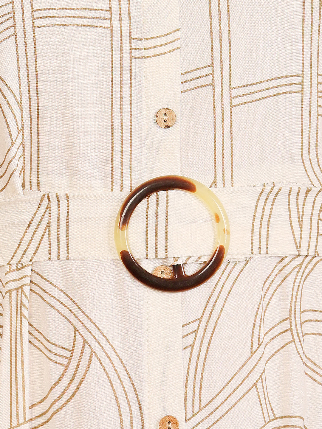 Women's White Abstract Print Shirt With Tortoise Shell Belt