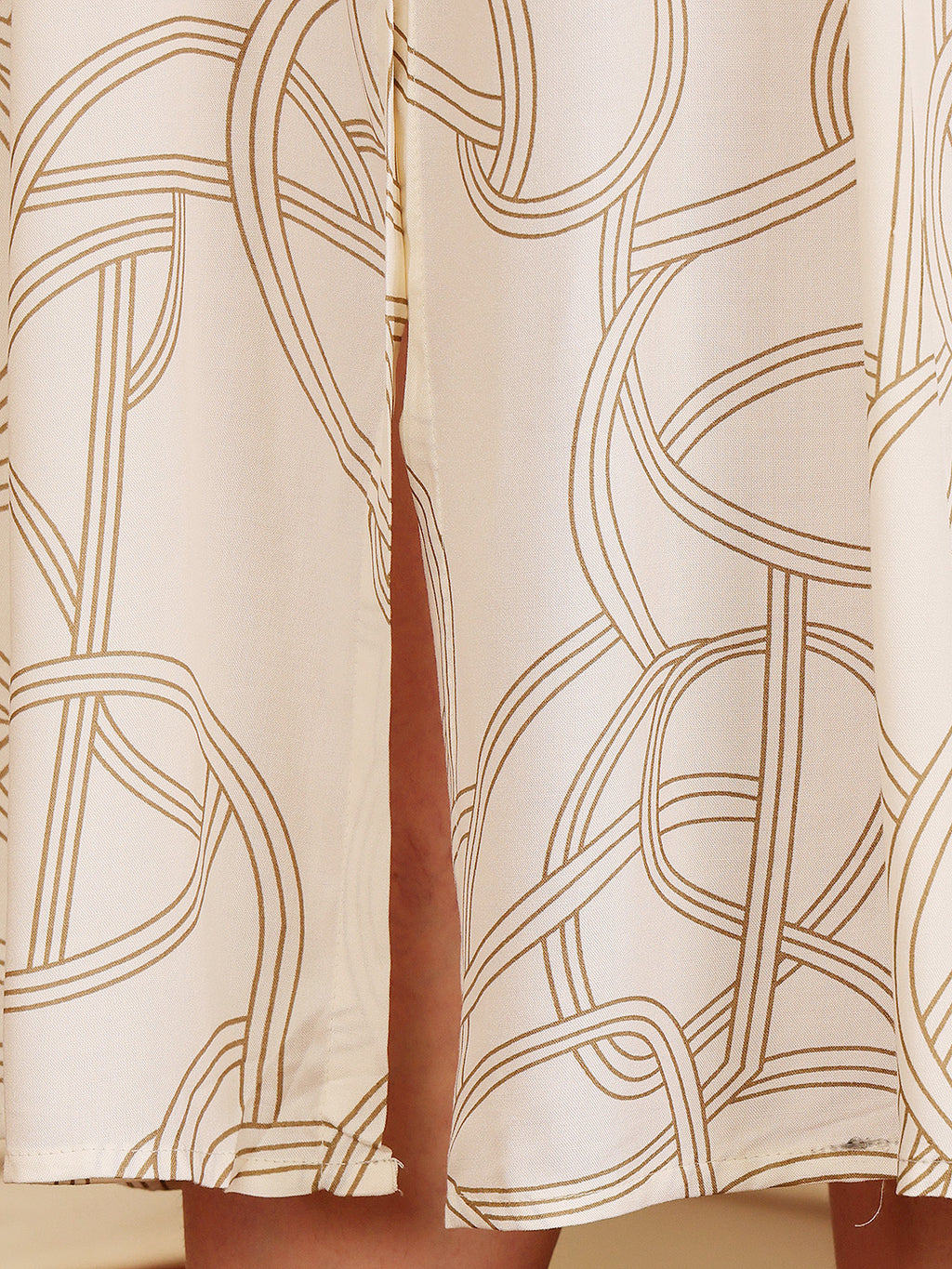 Women's White Abstract Print Shirt With Tortoise Shell Belt