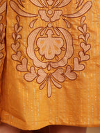 Mustard Yellow Embroidered Midi Dress With Belt