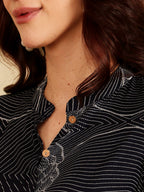Navy Blue Printed Midi Dress With Collar And Button Front