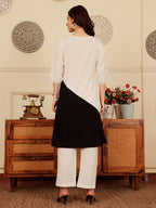 Women's Black And White Floral Print Kurta With Palazzo Set