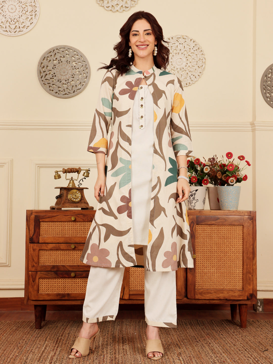 White Cotton Straight Fit Pants For Women