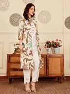 White Cotton Straight Fit Pants For Women