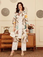 White Cotton Straight Fit Pants For Women