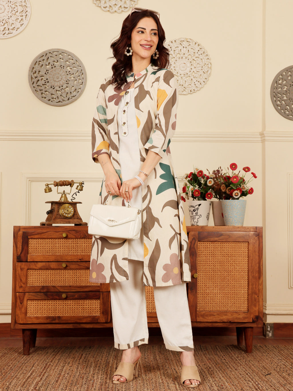 White Cotton Straight Fit Pants For Women