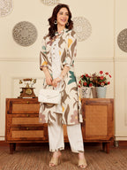 White Cotton Straight Fit Pants For Women