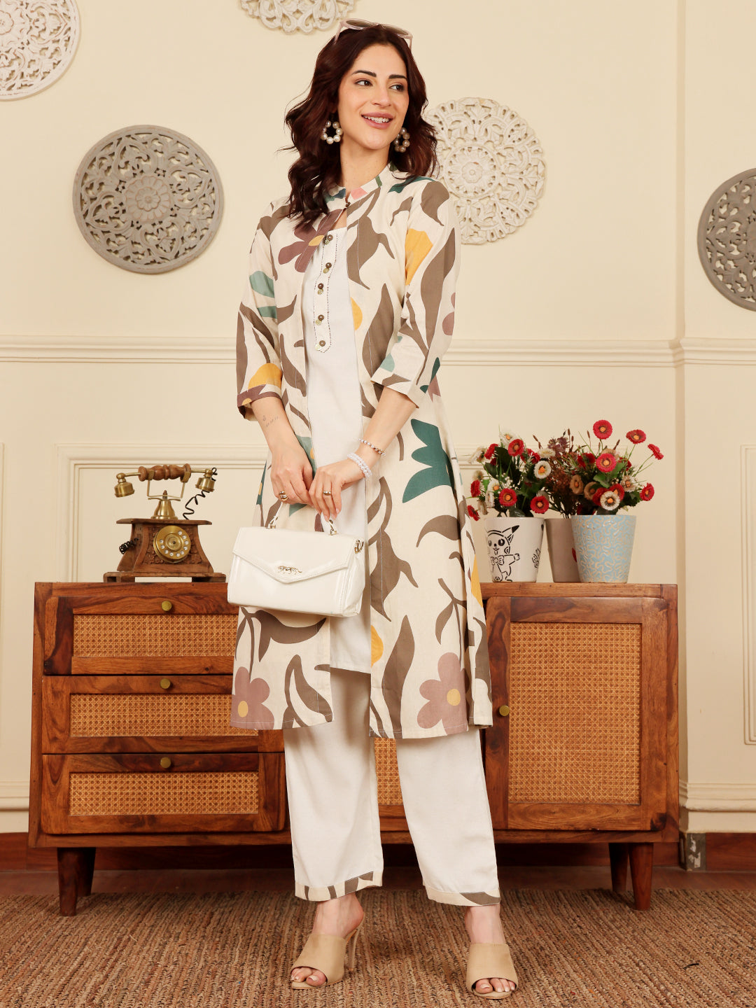 White Cotton Straight Fit Pants For Women