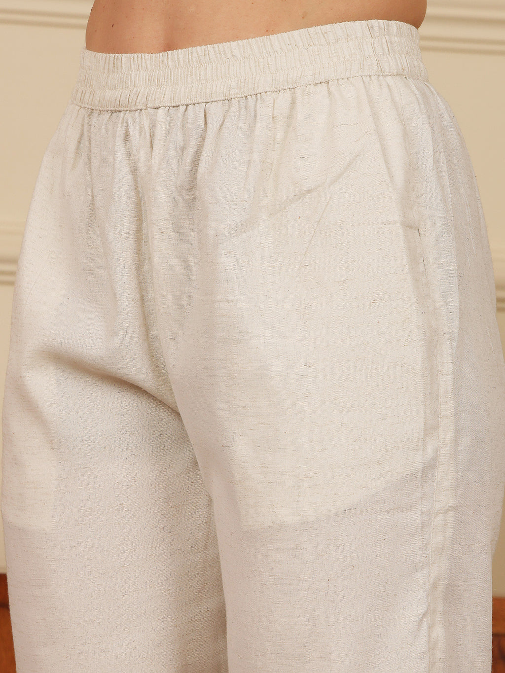 White Cotton Straight Fit Pants For Women
