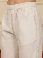 White Cotton Straight Fit Pants For Women