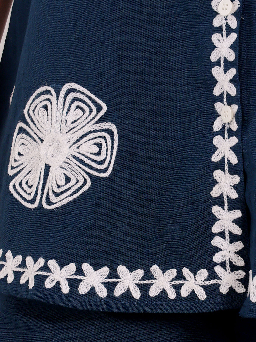 Navy Blue Embroidered Ethnic Co-Ord Set For Women