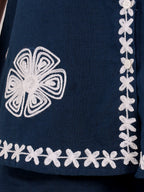 Navy Blue Embroidered Ethnic Co-Ord Set For Women