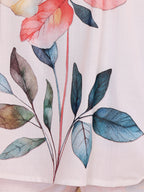 White Floral Print Kurta Set With Red Tassel Detail