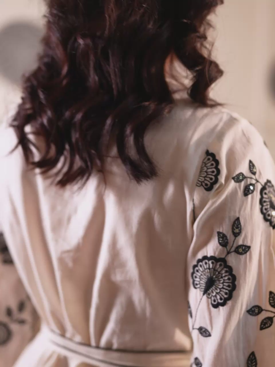White Floral Embroidered Dress With Belt For Women